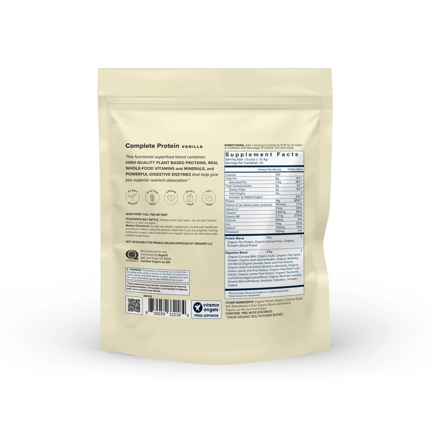 Organifi - Vanilla Protein - Organic, Plant Based + Digestive Enzymes